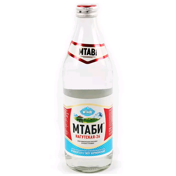 Вода минеральная МТАБИ Нагутская-26 лечебно-столовая газированная 0.5л стеклянная бутылка