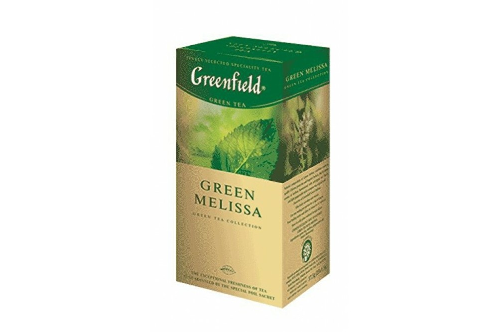 Мелиса чай. Гринфилд Green Melissa. Чай Greenfield 25пак Green Melissa зеленый. Greenfield чай зеленый Green Melissa 100 пак.