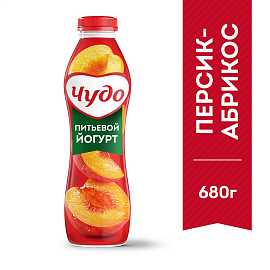 Йогурт ЧУДО питьевой персик/абрикос 1,9% 680гр