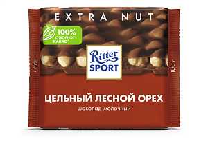 Шоколад РИТТЕР СПОРТ молочный цельный орех 100гр