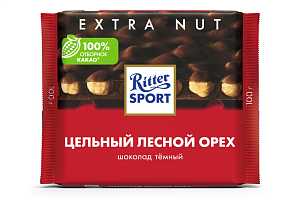 Шоколад РИТТЕР СПОРТ темный цельный орех 100гр
