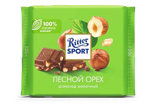Шоколад РИТТЕР СПОРТ молочный лесной орех 100гр